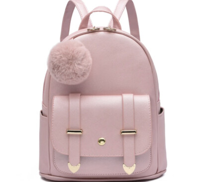 Mini Backpack Purse Girls/Teen/Women PU Leather Pom Backpack Shoulder Pink NEW