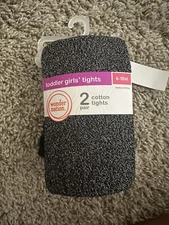 Wonder Nations Girls Heavyweight Tights 2 Pack Silver Glitter & Black 6-18M