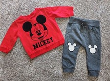 Boys Size 12m-18m Disney Mickey Mouse Crewneck Sweatshirt Jogger Outfit EUC