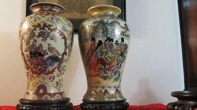 Two Antique Japanese Meiji Satsuma Porcelain Vases