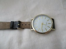 Watch Black Band Round White Face Gold Toned Simple Modern Stylish WORKING