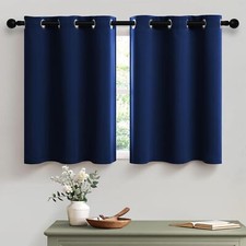 Blackout Navy Blue Short Curtains 24 Inches Length For Kids Boys Bedroom Grommet