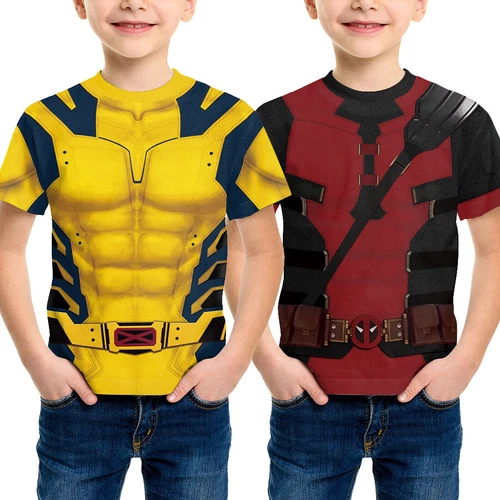 Kinder Deadpool 3 Wolverine Cosplay T-Shirt Jungen Mädchen kurzärmelig Halloween Party - Bild 2 von 11