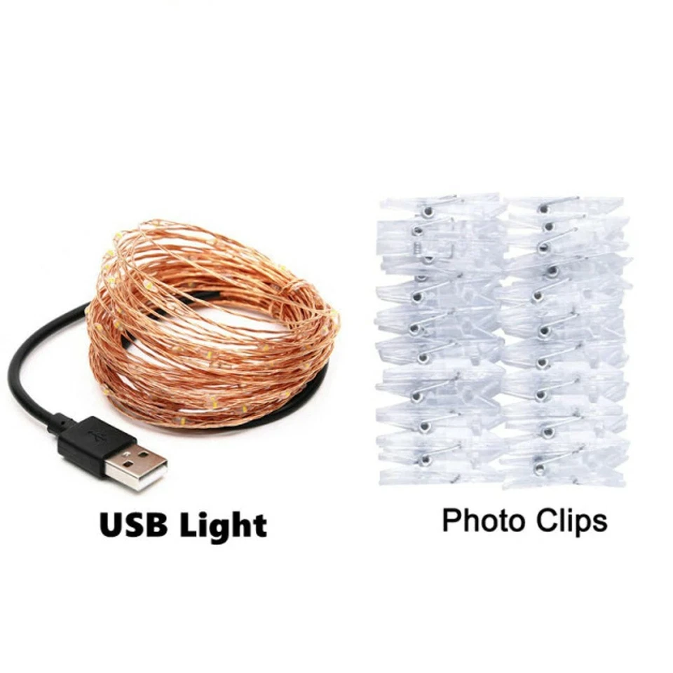 10 m 100 LEDs USB Powered Lamp String Twinkle Lights with Photo Clips Hanging - Image 2 of 4