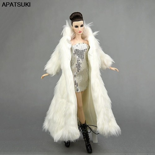 Doll Accessories Fashion Clothes Set For 11.5in Doll White Coat & Silver Dress 