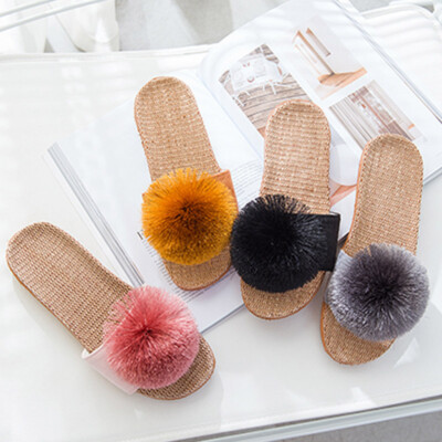 Pom Pom Sandals Uk Lady Pom Pom Ball Faux Fur Sandal Linen Blend