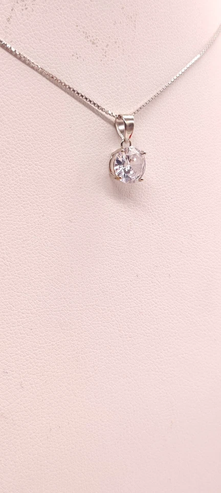 Collana in Argento 925 con ZIRCONI BIANCHI. punto luce solitario. rodio - Immagine 4 di 4