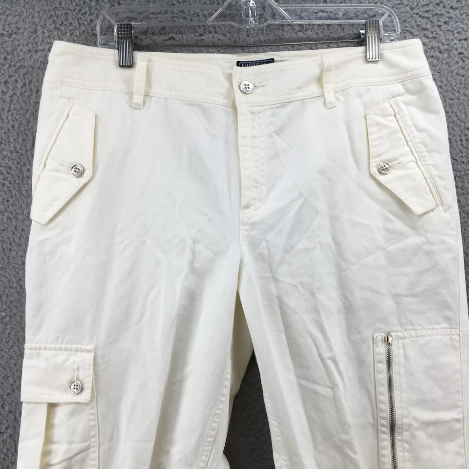 American Living 工装裤女式 14(实际 35x30.5)白色棉质高腰 — 第 2/4 张图片