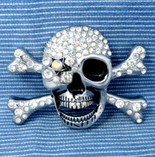 Skull Crossbones Belt Buckle 3D Rhinestones Biker Pirate Halloween Cosplay .B258