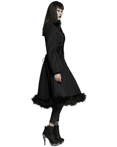 Punk Rave Womens Gothic Lace Applique Velvet Maxi Coat - Picture 6 of 13