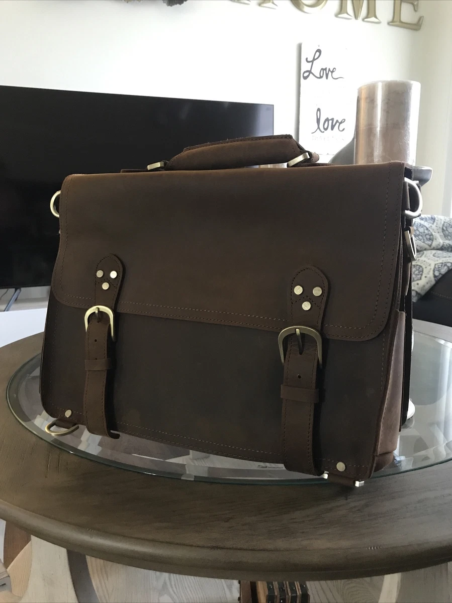 Kattee Mens Genuine leather messenger bag briefcase brown. New