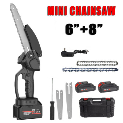 6''+ 8''inch 2 Battery Mini Electric ChainSaw Cordless Handheld Portable Chain Saw
