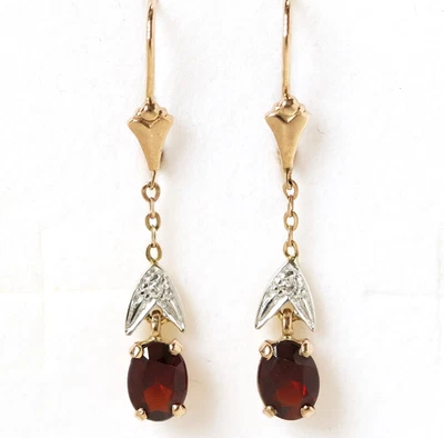 Ohrringe Ohrhänger 8 Karat 333 Gold Gelbgold Bicolor Granat Diamanten 1,87 g - Bild 1 von 4