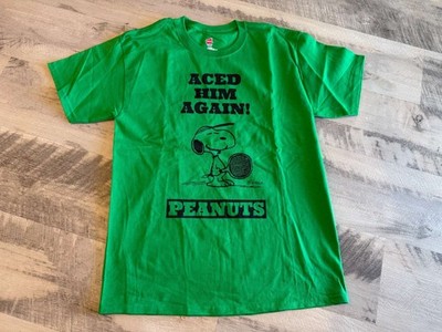 Hanes Peanuts Snoopy Tennis T-Shirt M Green 