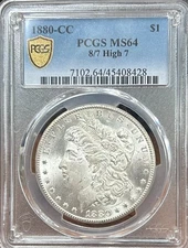 1880-CC 8/7 High 7 PCGS Morgan Silver Dollar MS64 - Gold Shield & Blast White!!