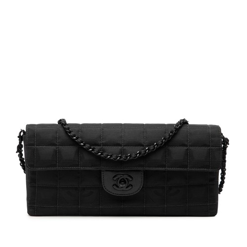 Chanel New Travel Line Nylon East West Flap Pre-Loved Shoulder Bag Black