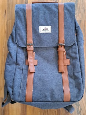 Wowang Leather/Canvas Backpack 18'' X 10'' X 4'' Gray Excellent Condition