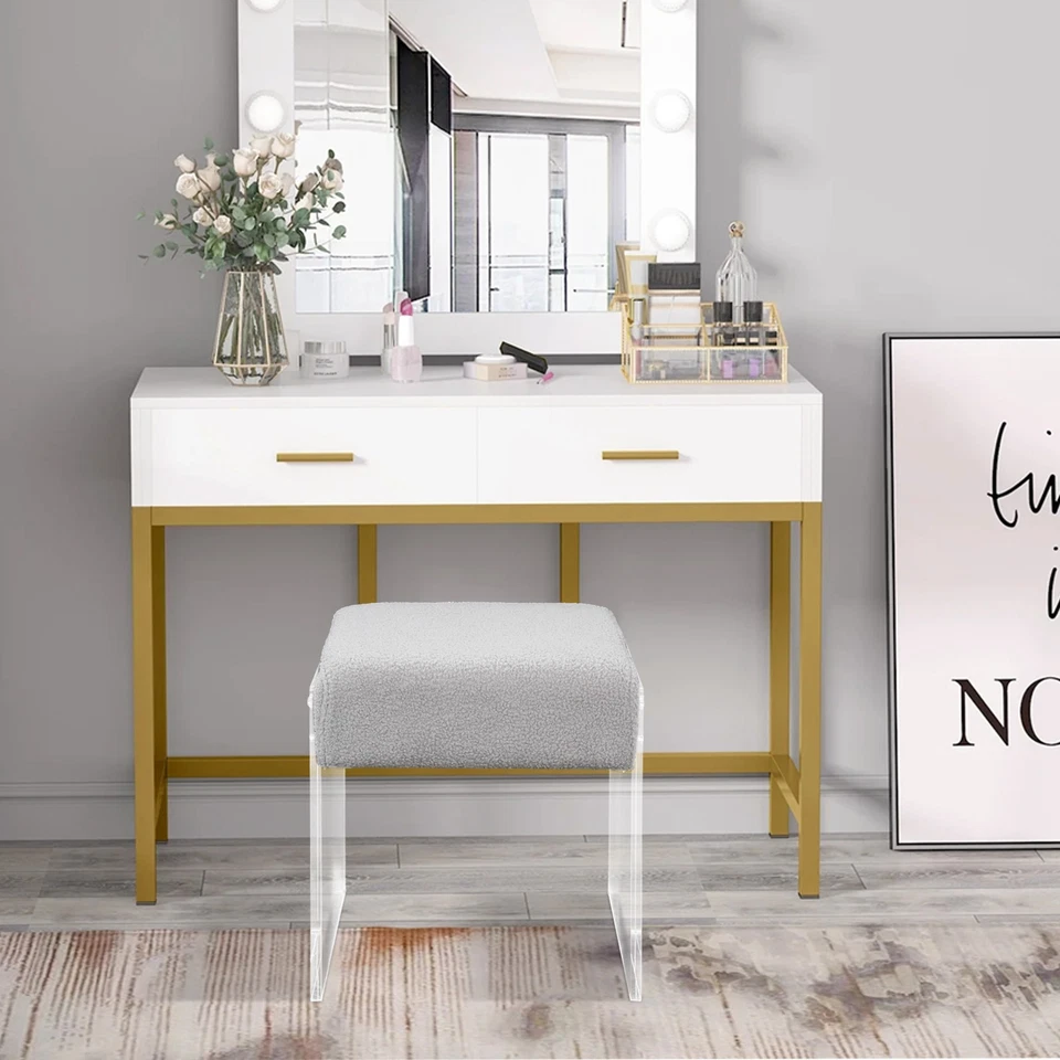 Makeup Stool Modern Minimalist Acrylic Chair Multi-functional Vanity w/ Cushion - Image 2 of 4