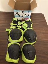 Knee Elbow Pads And Wrist Guards M Kids 7-13 Neon Green High Visibility