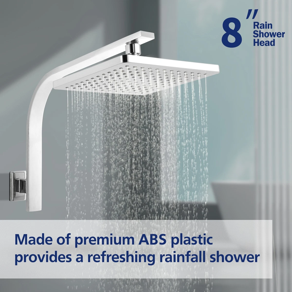 ACA WELS 8'' Rain Shower Head Set Square High Pressure Wall Arm Diverter Chrome