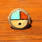 Vintage Native American Zuni Sun Face turquoise MOP ring sz 5. silver ring