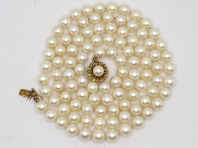 LADIES 10k YELLOW GOLD CULTURED AKOYA PEARL NECKLACE w 101 PEARLS - 31'' LONG *
