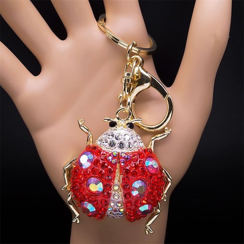 Lovely Ladybug Insect Keyring for Women Metal Rhinestone Lady Beetles Keychains
