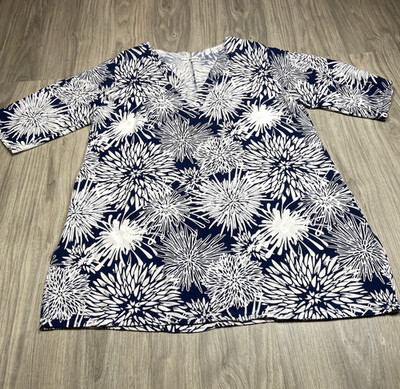 Blue Ginger Hawaii Dress Womens Large Blue White Floral Rayon Handmade Beach