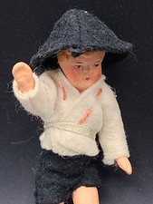 Rare Antique Bisque 3.5” Dollhouse Doll Man Germany  Original Felt Clothes