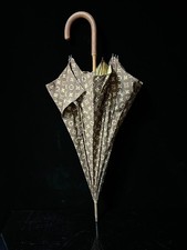 LOUIS VUITTON Vintage 1960s Wood Handle Cotton Fabric Umbrella Parasol