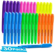 30 Pack Highlighters in 6 Assorted Colors, No Bleed Highlighters, Bright