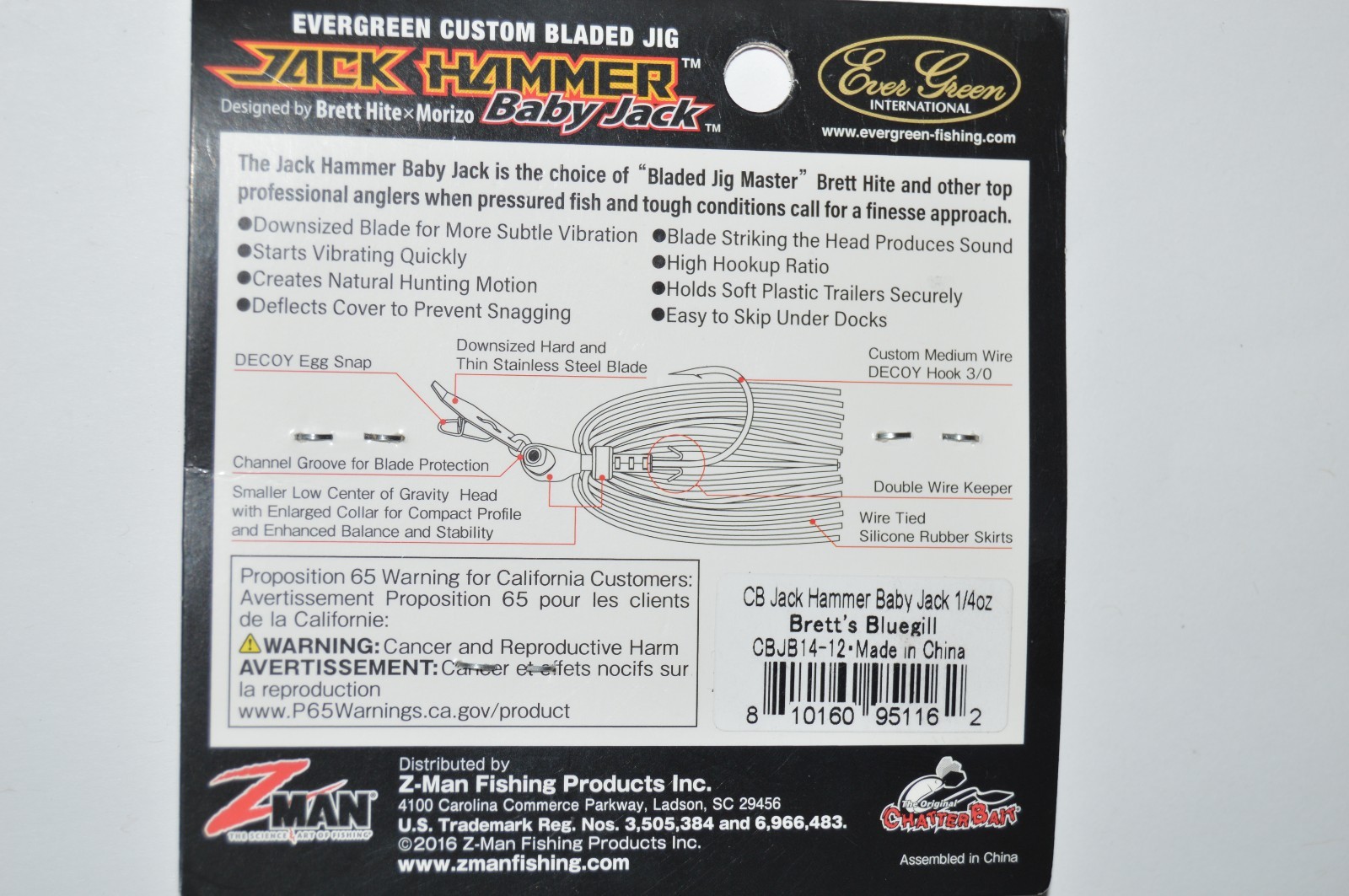 evergreen zman baby jack hammer chatterbait 1/4oz bladed jig Brett's bluegill - Image 2