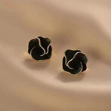 Womens Black Camellia Earrings Flower Earrings Womens Jewelry Gift