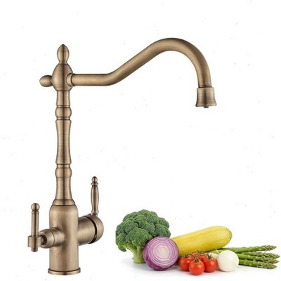 Retro 3 Wege Küchenarmatur Wasserfilter Trinkwasserhahn Messing Spültischarmatur