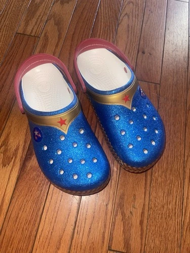 Wonder Woman Blue Glitter Crocs Clogs DC Comics Red Blue Gold Womens 9 / Mens 7
