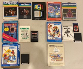 1980s MATTEL INTELLIVISION LOT OF 25 VIDEO GAMES W BOX SOME COMPLETE SPARTANS +