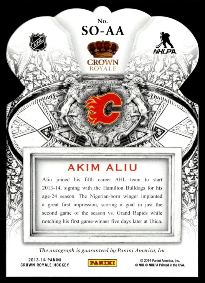 2013-14 Panini Crown Royale Sovereign Sigs Akim Aliu Auto Calgary Flames #SO-AA - Image 2 of 2