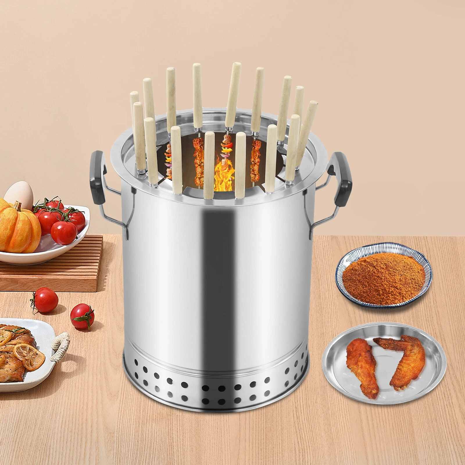 BBQ Grill Compact Charcoal Grill Portable Cylinder Charcoal Grill Freestanding