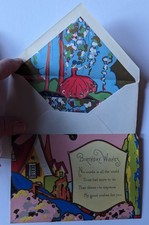 Vintage Unused Art Deco Birthday Card Paper Girl Lined Envelope NOS Price tag