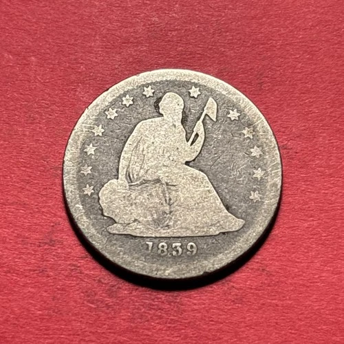 (1) Beautiful Antique 1839 No Drapery Seated Liberty Quarter VG-VERY GOOD