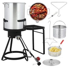30QT Turkey Deep Fryer & 10QT Fish Fryer Boiler Steamer Set 55,000 BTU Burner