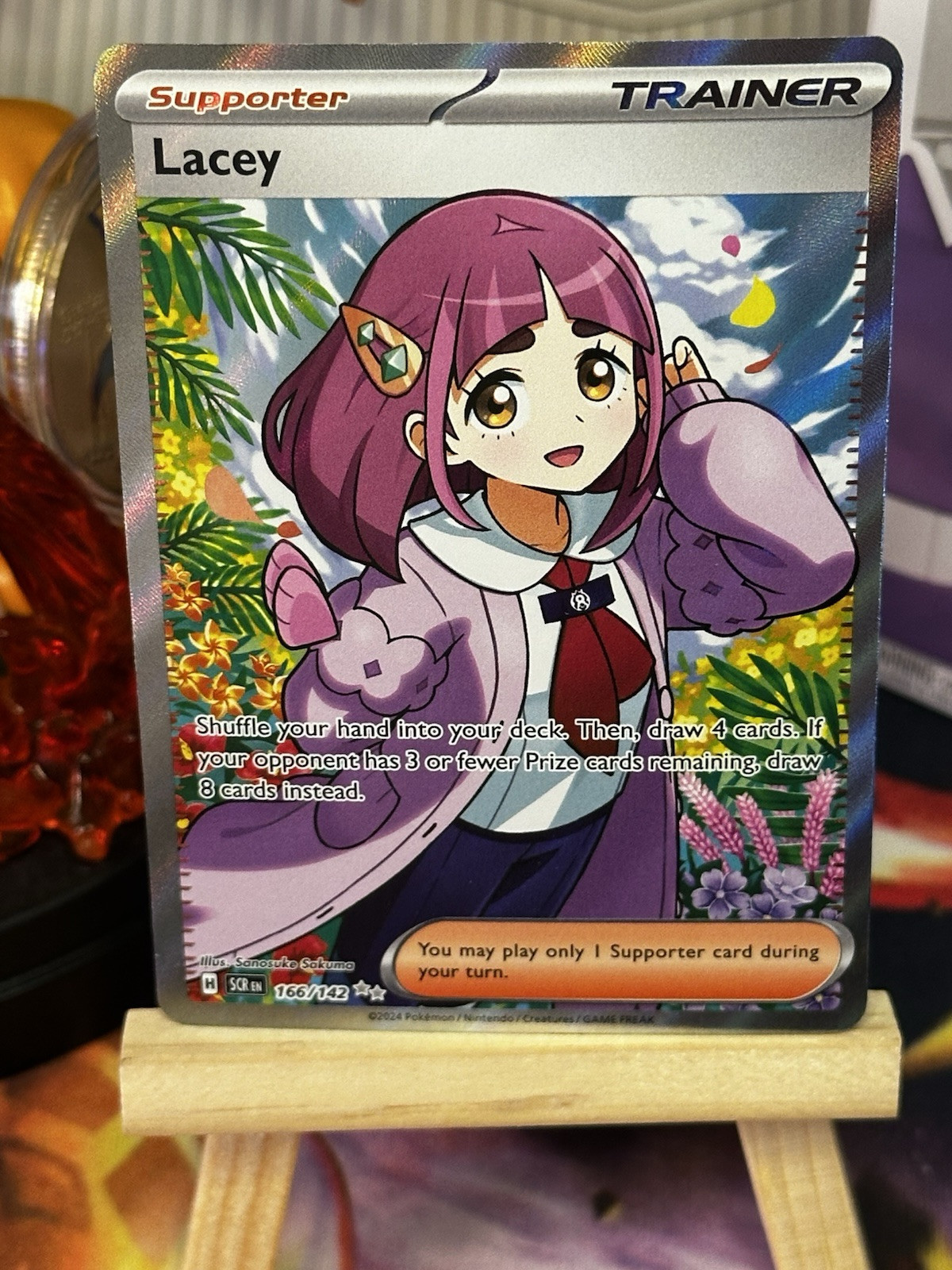 pokemon lacey card SAR 231/187 Terastal Festival Includes enough card sleeves for a full deck and a few extra Lacey 166/142 - Holofoil SV07