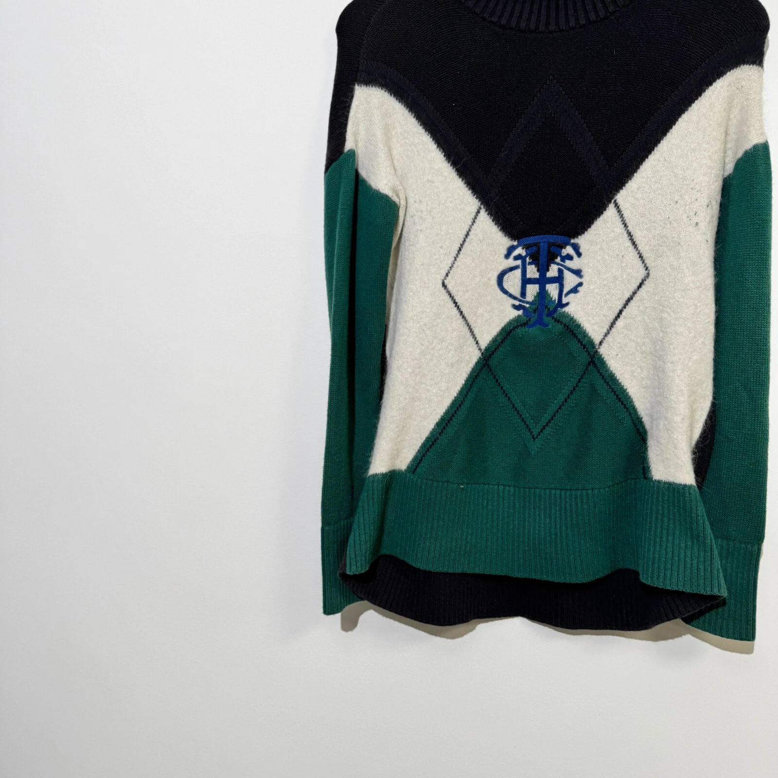 GUCCI Maglione vintage Tommy Hilfiger unisex verde nero bianco cotone taglia S astratto 9