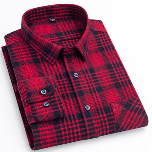 UK Men's New Plaid Tartan Brush Cotton Flannel Casual Long Sleeve Generous Shirt - Picture 5 of 21