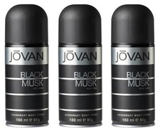  PACK OF 3 JOVAN BLACK MUSK by Jovan for Men DEODORANT BODY SPRAY 5 oz 150 ml