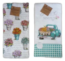 Set of 2 LIVE SIMPLY Truck & Floral Terry Kitchen Towels by Kay Dee Designs