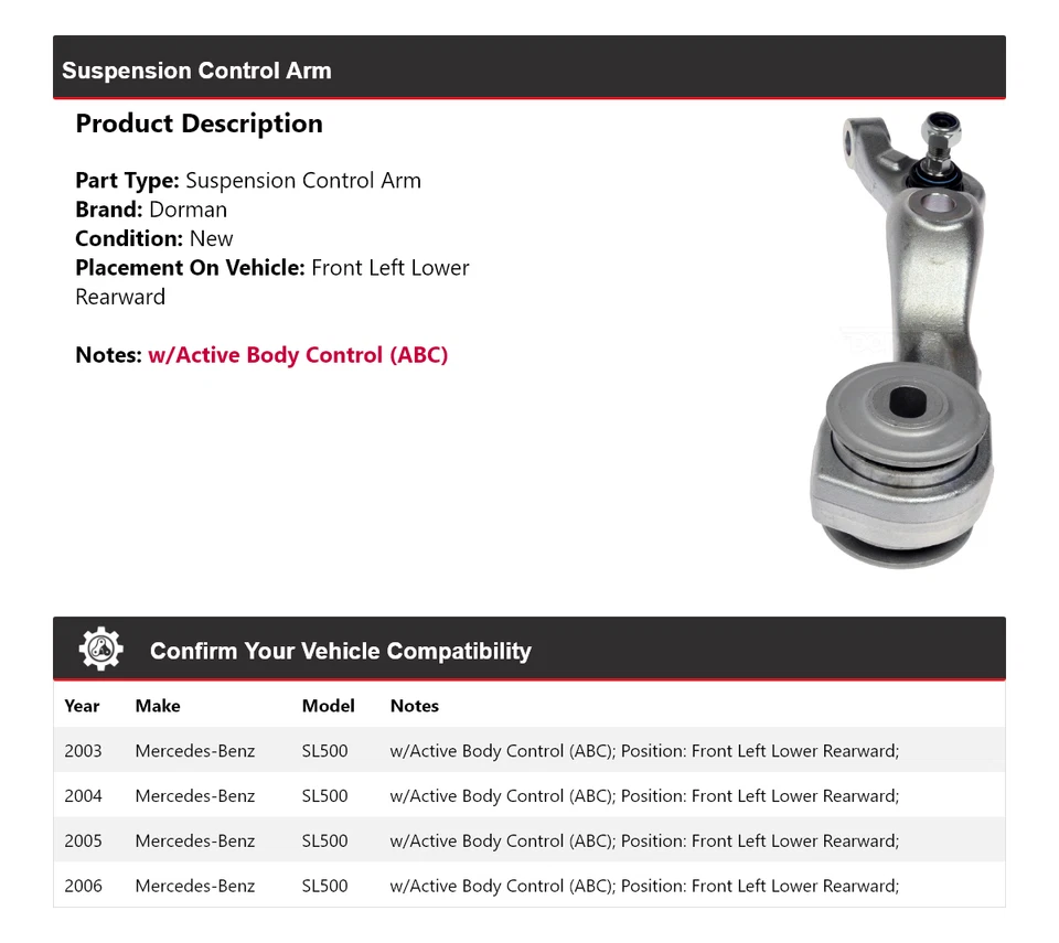 For 2003-2006 Mercedes-Benz SL500 Dorman Control Arm Front Left Lower Rearward - Image 2 of 3