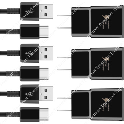 3 PACK Adapter Fast Charger Type C With Phone Charging Cable For Samsung Android