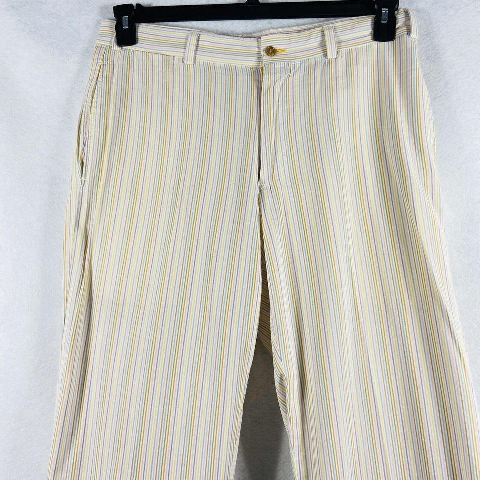 Bills Khakis Pants Mens 34x29 White Blue Pink Flat Front Pinstriped Cotton - Image 2 of 4