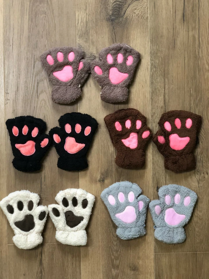 Mujeres Cosplay Garra de Gato Pata Guantes de Felpa Cortos Medio Sin Dedos Halloween Foto 2 de 4